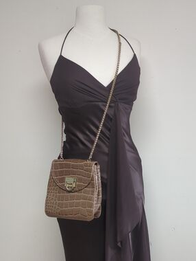Crocodile Embossed Faux Leather Crossbody Bag Gold Chain Strap - Ivanka Trump